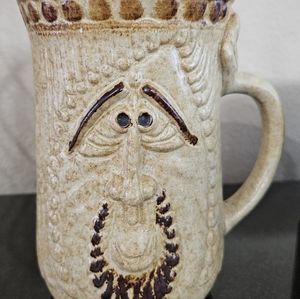 Perfect condition! VINTAGE 1970's pottery/stoneware face mug w/ goatee